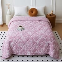 Pink Floral Comforter Quilted Reversible Cotton 350 Gsm Double Bed 240 X 220 Cms