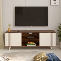 BLUEWUD Harmond Engineering Wood Floor Standing TV Entertainment Unit Set Top Box Stand/TV Cabinet Panel with Shelves for Books & D�cor Display Unit Bed Living Room Upto 55" (Brown Maple & White)