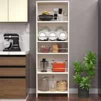 5 Open Shelves In Highland Pine Finish With Free Standing Tall Units.