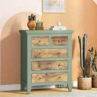 Avelin Chest of Drawer-Finish- Sage green with Burnt mango - Metal Channel