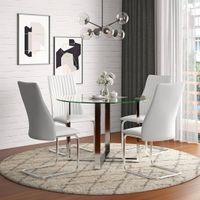 Sanchez 4 Seater Round Table With Set Of 4 Ingrid Dining Chairs (Finish- White)