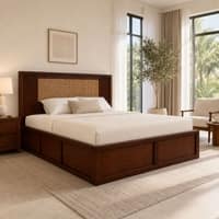Aaranya Solid Wood Compact Queen Bed Hydraulic Storage Provincial Teak Finish Mattress 60 x 72 Inches