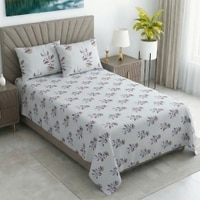 Ivo White Floral 400 TC Cotton Flat Single Size Bedsheet with 2 Pillow Covers – Threads