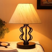 Margot off-white cotton table lamp with iron base