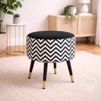 Doe Buck Zik Zak Chevron Printed Ottoman Stool in Black and White Colour with Gold Tipped Legs