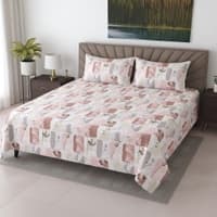 Multicolor Floral Cotton 400 Tc Flat Super King Size Bedsheet With 2 Pillow Covers