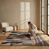 Handmade Wool Area Rug Modern Abstract Brown Grey 5 x 8 Feet Carpet