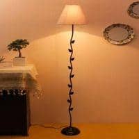 Lidie Grey Fabric Floor Lamp with Black Iron Base