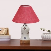 Devansh Conical Pink Jute Shade Lamp With Wood & Mosaic Glass Base For Decoration/Office/Home/Gifting/Study For Decoration/Office/Home/Gifting/Study -(10X10X14.5) Inches -A