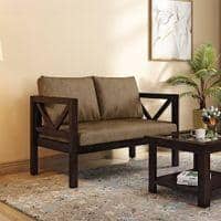 Alden 2 Seater Wooden Sofa (Peanut Brown Velvet)