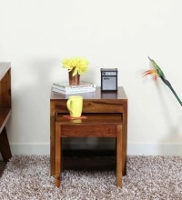 Lifty Sheesham Wood Nest Of Tables In Rustic Teak Finish