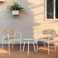 Costa Outdoor Table Set with 1 Table and 2 Chairs in Ivory White