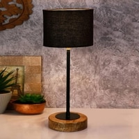 Xzavier Black Fabric Shade Table Lamp with Natural Wood & Iron Base