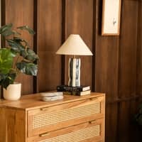 Saguaro Handicrafted Tall Table Lamp in White and Blue Colour