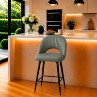 Doe Buck Faux Leather Counter Height Bar Stool in Sage Colour with Black Legs