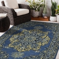 Linda Steel Blue Solid Hand-Tufted Wool 9X7 Feet Carpet