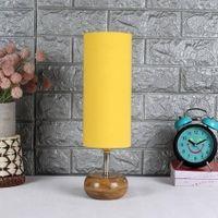 Maxine Yellow Fabric Shade Table Lamp with Natural Wooden Base