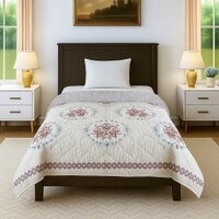 Cream Floral 300 Cms Cotton Single Bed Size Comforter From Threads