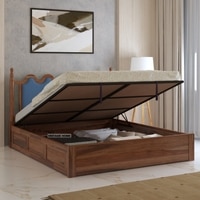 Tavora Sheesham Wood King Size Bed With Hydraulic Storage In Provincial Teak Finish