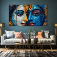 The Castle Decor Radha Krishna Wall Painting Wooden Framed 27x48 Inch (Style 7)