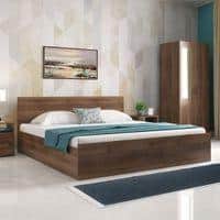 Zoey Engineered Wood King Size Box Storage Bed In Classic Walnut Finish