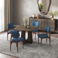 Aero Solid Wood 4 Seater Dining Table With 4 Ollie Dining Chairs (Finish : Danish Walnut, Chair Colour : Baltic Blue)