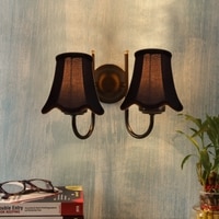 Devansh Dual Black Metal  Wallmounted Lamp With Cotton Black Metal  Shade