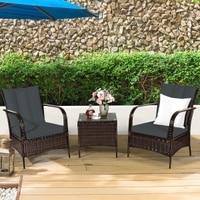 Carry Bird Wicker Patio Furniture Outdoor Balcony Chairs In Brown And Grey Colour