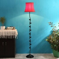 Gaia Red Fabric Floor Lamp with Black Iron Base