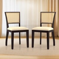 Argiro Solid Wood Dining Chair Set Of 2 In Mahogany Finish With Macadamia Brown Fabric Colour