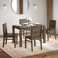 Atlas Solid Wood 4 Seater Storage Dining Table With 4 Atlas Wooden Seat Dining Chairs (Finish: Danish Walnut)