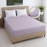 Lavender And White  Floral Cotton 400 Tc fitted  Double Queen Size Bedsheet With 2 Pillow Covers