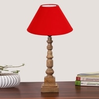 Devansh Red Cotton Table Lamp With  Wood Natural Base (10X10X21 Inches)-29