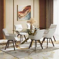 Zaida 6 Seater Dining Table With Set Of 6 Bren Swivel Dining Chairs (Colour- Ivory, Finish- Glass)