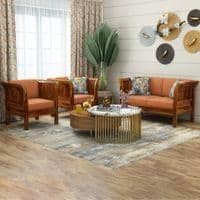 Haveli 2+1+1 Seater Wooden Sofa (Orange Colour, Honey Finish)
