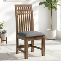 Columbus wood Dining Chair in Anchor Grey Fabric Cushioning with TEAK FINISH