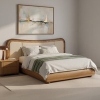 Elowen Softline King Size Bed in velvet With Oak wood Frame & Hydraulic Storage
