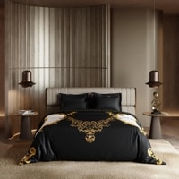 Stoa Paris Satin Comforter, 300TC Comforters for King Size Bed or King Black - Ivory White Gold