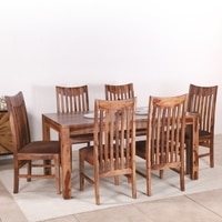 Moon Sheesham Wood 6 Seater Dining Set In Rustic Teak Teak Finish
