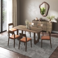 Aero Solid Wood 6 Seater Dining Table With 6  Clarke Dining Chairs (Finish : Danish Walnut, Chair Colour : Tan Leatherette)