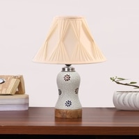 Devansh Off-White Cotton Shade Curtain  Lamp With Wood & Mosaic Glass Base For Decoration/Office/Home/Gifting/Study For Decoration/Office/Home/Gifting/Study