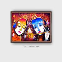 Radha Krishna Madhubani Canvas Wall Prints Canvas Wall Prints Set of 2 Multicolor Matte