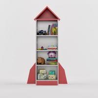 Spacechamp Bookshelf In Red & Grey Colour