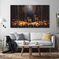 The Castle Decor Golden Deer Wall Painting Wooden Framed Digital Painting 27x48 Inch (Style 4)