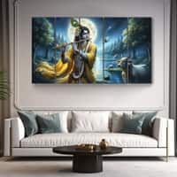 The Castle Decor Krishna Ji Wall Painting Wooden Framed 27x48 Inch (Style 34)