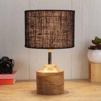Gloria Black Natural Fiber Shade Table Lamp with Natural Wooden Base