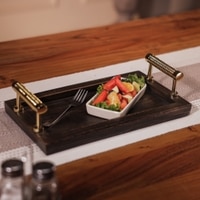 Ireka Home Rasa Wooden Serving Tray with Iron Handles