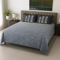 Multicolor Blue Shade Abstract 400 TC Cotton Flat Super King Size Bedsheet With 2 Pilllow Covers