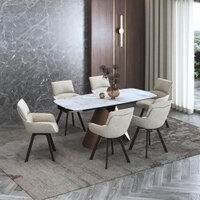 Aeris Ceramic 4 To 6 Seater Extendable Dining Table With Set of 2 Bren Dining Chair