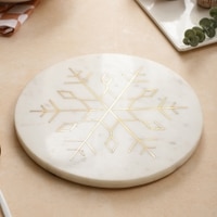NikkisPride Elegant Marble Serving & Décor Platter  Snowflake Brass  inlay
